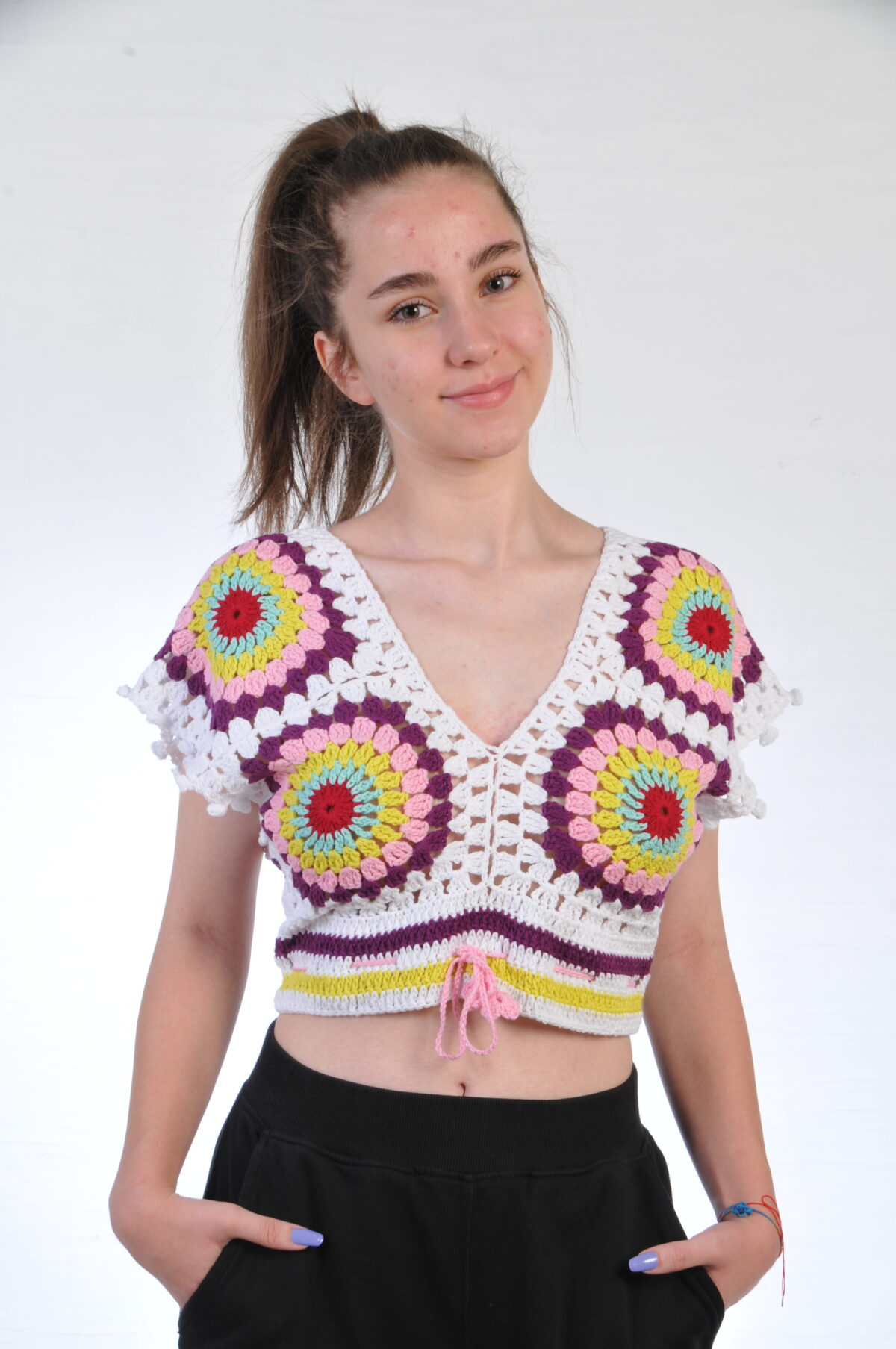 Aurora crochet crop top detail - Loom & Loop