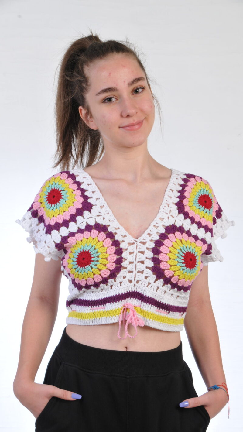 Aurora crochet crop top detail - Loom & Loop