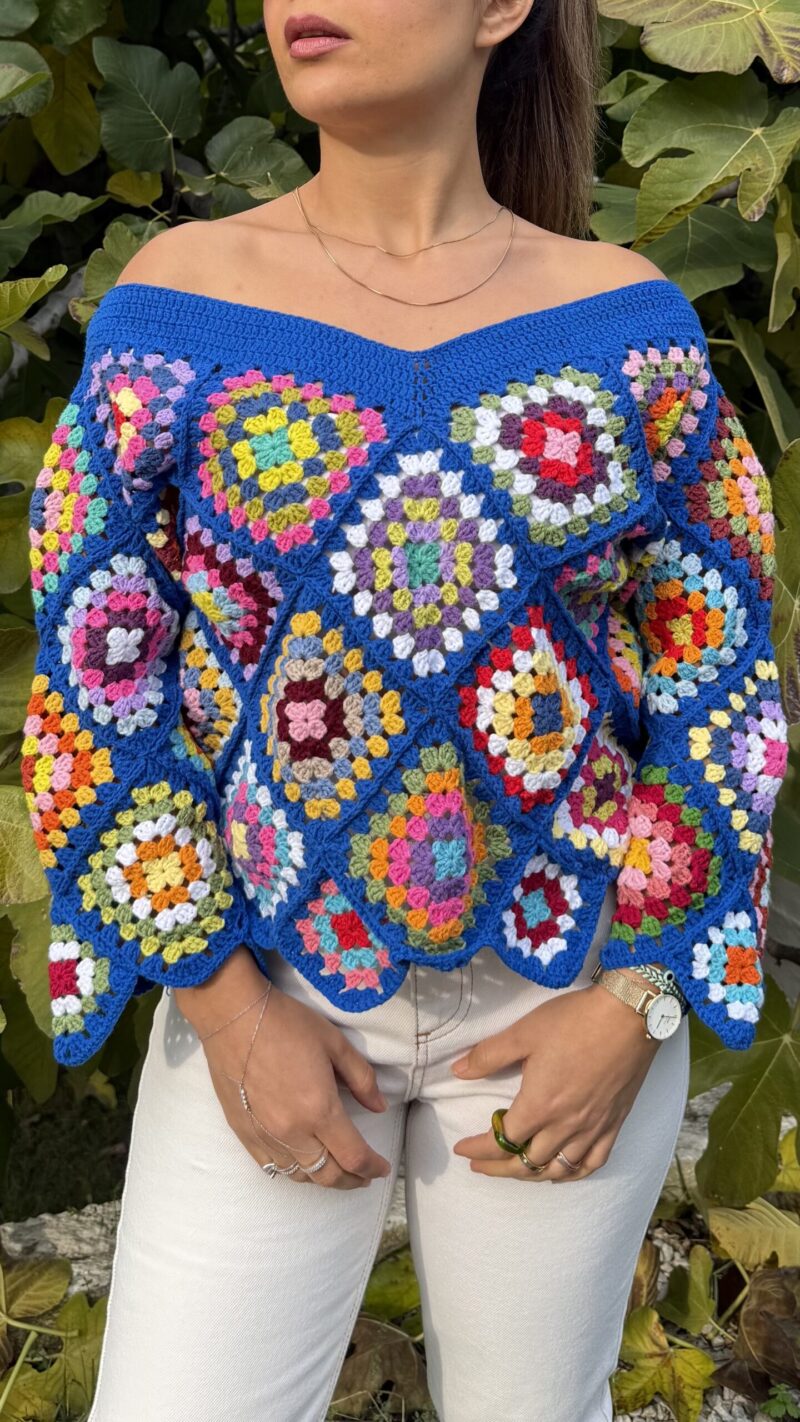 Azure crochet trui stijldetail - Loom & Loop